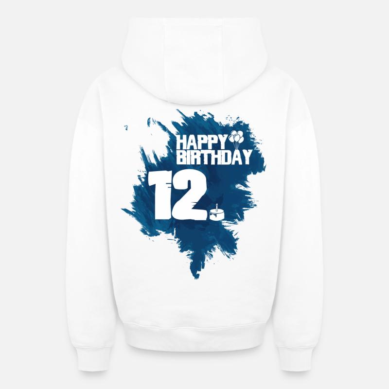 Joyeux anniversaire - 12 ans - Sweat à capuche unisexe zippé oversize épais SPREAD - blanc