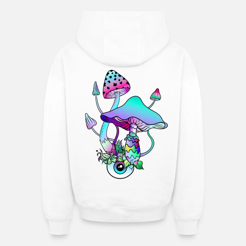 Champignons magiques Art psychédélique - Sweat à capuche unisexe zippé oversize épais SPREAD - blanc
