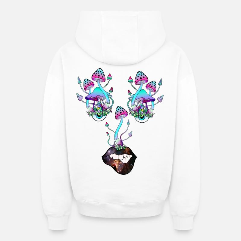 Champignons magiques Champignon Visage - Sweat à capuche unisexe zippé oversize épais SPREAD - blanc