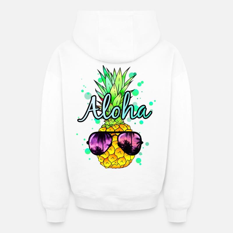 Ananas Aloha - Sweat à capuche unisexe zippé oversize épais SPREAD - blanc
