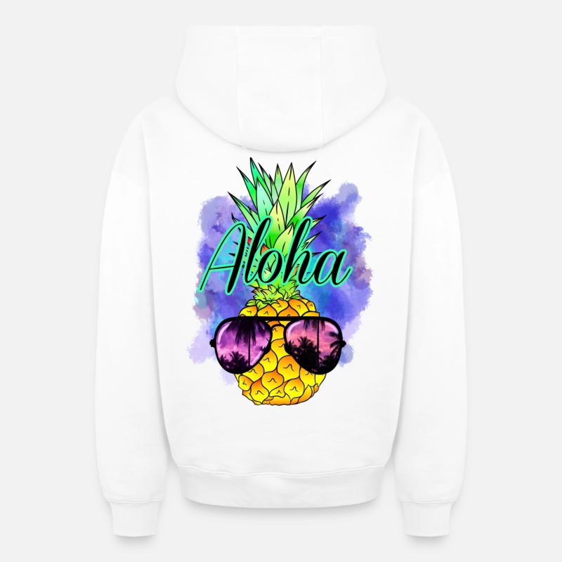 Aloha Ananas - Sweat à capuche unisexe zippé oversize épais SPREAD - blanc