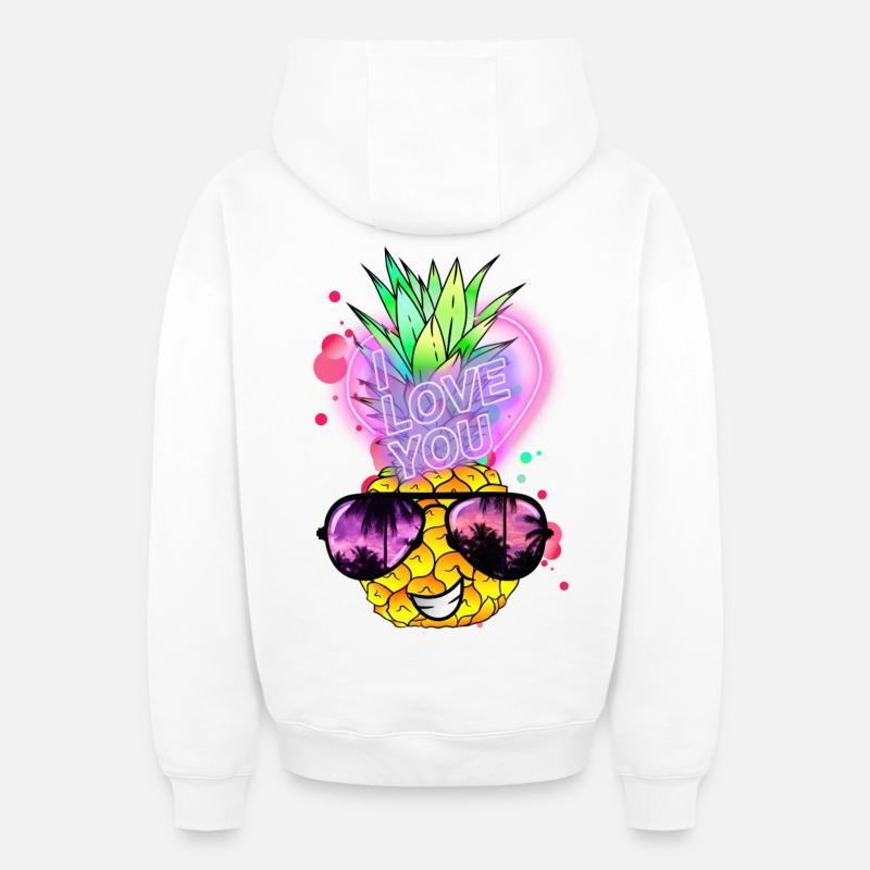 Ananas amoureux - Sweat à capuche unisexe zippé oversize épais SPREAD - blanc