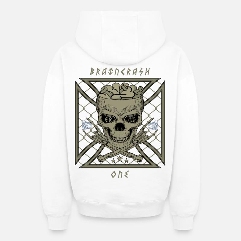 Brain Crash One - Sweat à capuche unisexe zippé oversize épais SPREAD - blanc