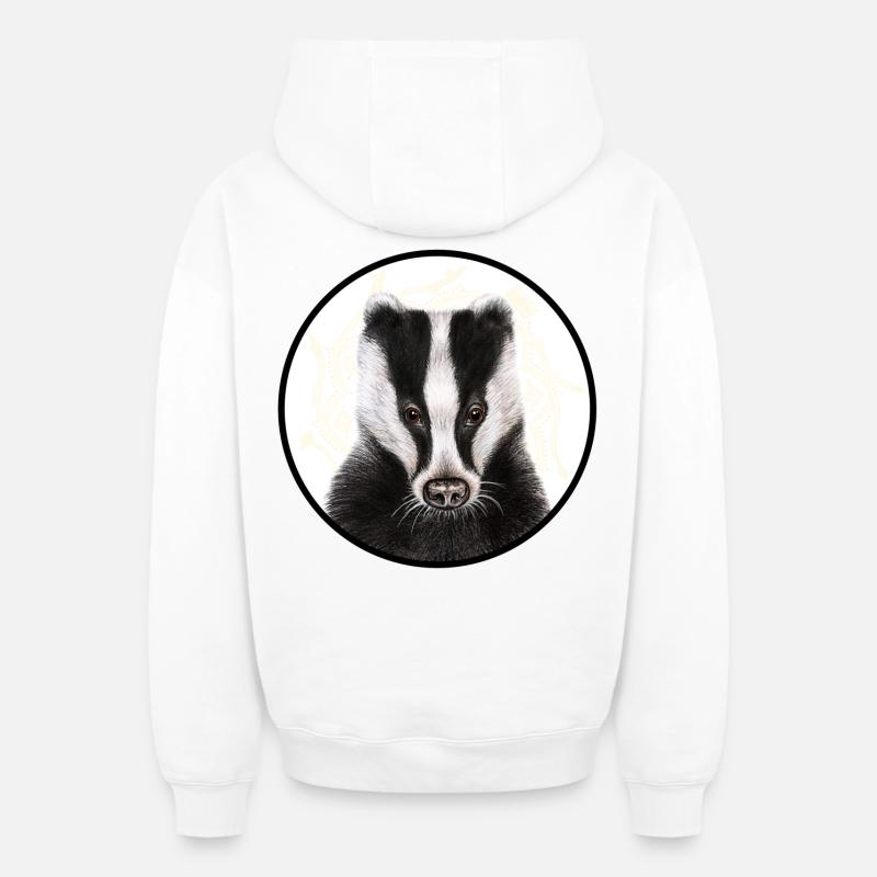 Blaireau avec logo - Sweat à capuche unisexe zippé oversize épais SPREAD - blanc