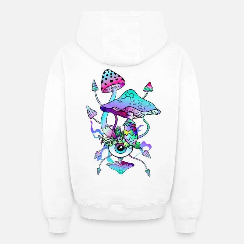 Psytrance Champignons Psychédéliques - Sweat à capuche unisexe zippé oversize épais SPREAD - blanc