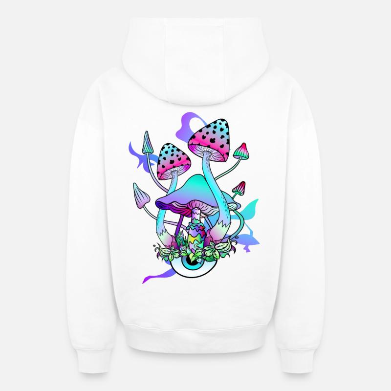 Trippy Hippie Champignon Psychédélique - Sweat à capuche unisexe zippé oversize épais SPREAD - blanc