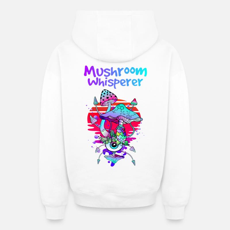 Champignons magiques Mushroom Whisperer - Sweat à capuche unisexe zippé oversize épais SPREAD - blanc