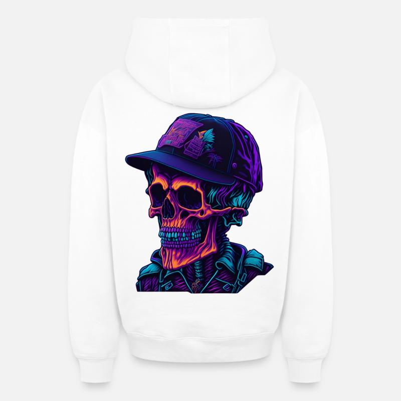 Squelette avec casquette - Sweat à capuche unisexe zippé oversize épais SPREAD - blanc