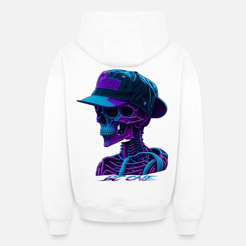 Squelette avec casquette - Sweat à capuche unisexe zippé oversize épais SPREAD - blanc