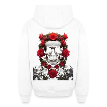 Crâne et couronne de roses rouges - Sweat à capuche unisexe zippé oversize épais SPREAD - blanc - Dos - AI Model Male 178 light (178cm)