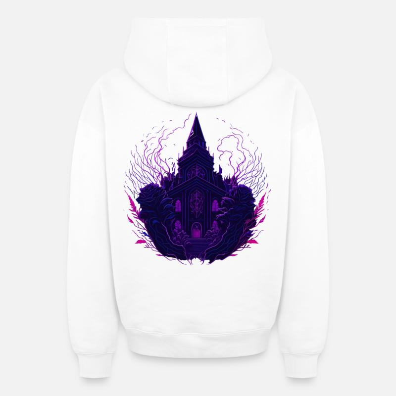 Nuits mystiques au néon pourpre - Sweat à capuche unisexe zippé oversize épais SPREAD - blanc