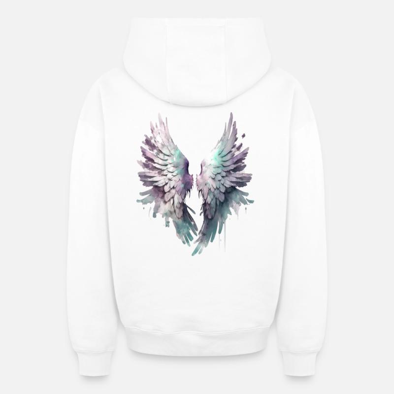 Ailes Aquarelle Pastel - Sweat à capuche unisexe zippé oversize épais SPREAD - blanc