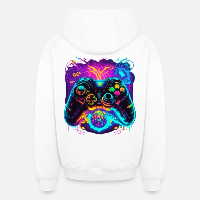 Power Graffiti Gaming Controller - Sweat à capuche unisexe zippé oversize épais SPREAD - blanc