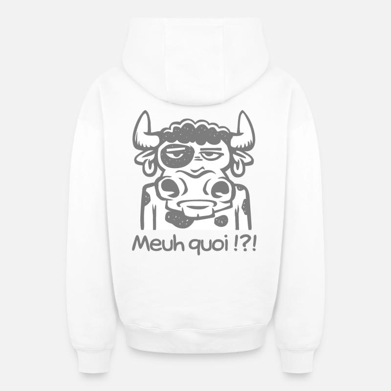 Meuh quoi ! - Sweat à capuche unisexe zippé oversize épais SPREAD - blanc