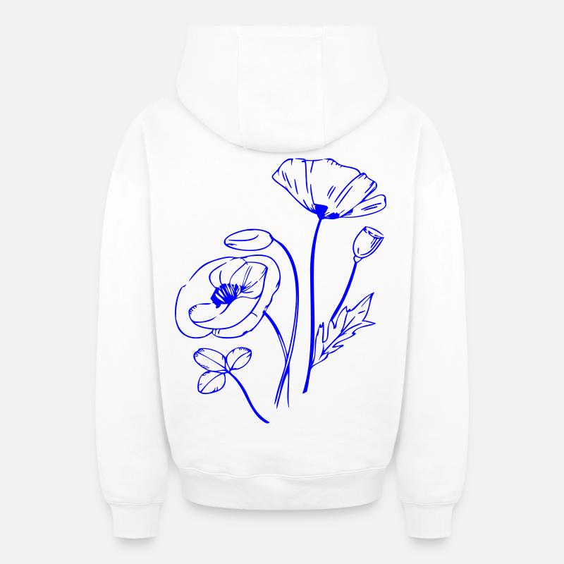 Coquelicot, Fleurs - Sweat à capuche unisexe zippé oversize épais SPREAD - blanc