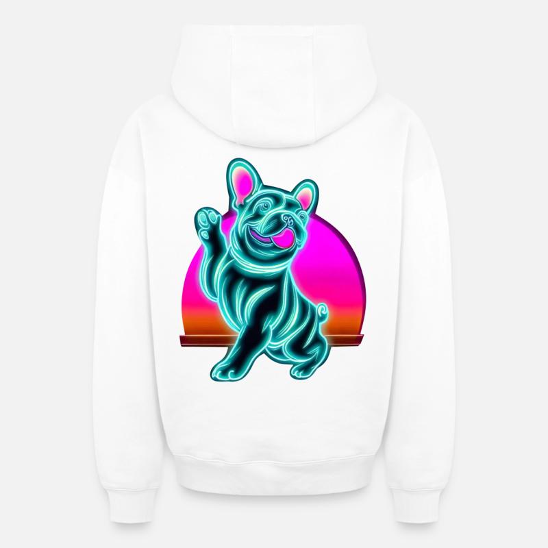 Frenchi Bulldog Synthwave Sunset - Sweat à capuche unisexe zippé oversize épais SPREAD - blanc