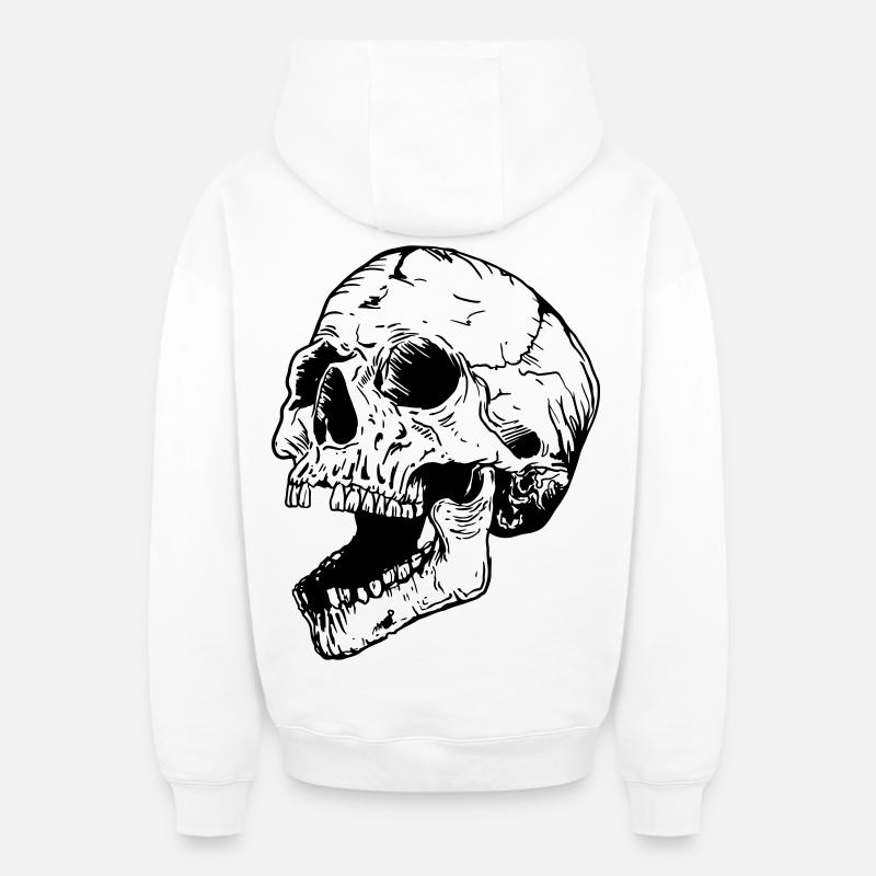 Crâne - Sweat à capuche unisexe zippé oversize épais SPREAD - blanc