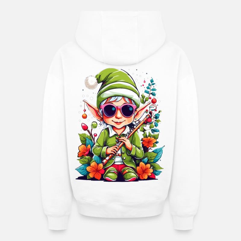 Elfe avec flûte - Sweat à capuche unisexe zippé oversize épais SPREAD - blanc