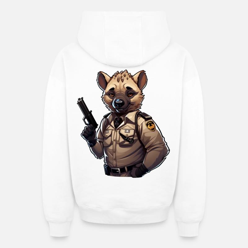 Hyène Policier - Sweat à capuche unisexe zippé oversize épais SPREAD - blanc