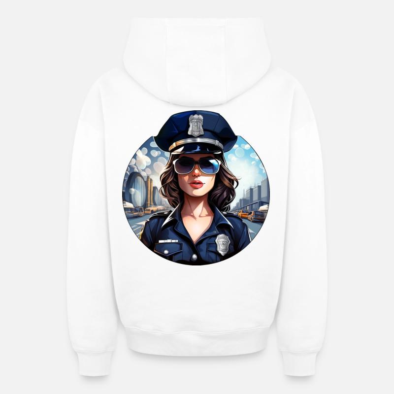 Policière - Sweat à capuche unisexe zippé oversize épais SPREAD - blanc