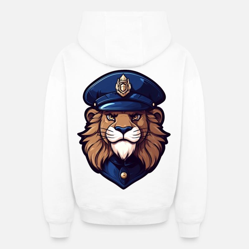 Police Lion - Sweat à capuche unisexe zippé oversize épais SPREAD - blanc
