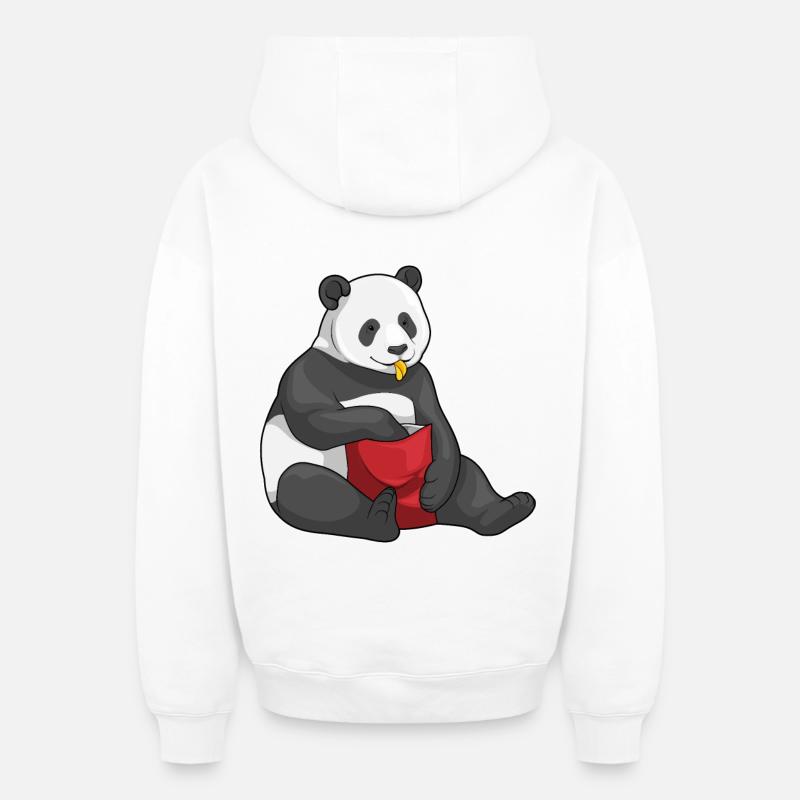 Panda Chips Sac à puces - Sweat à capuche unisexe zippé oversize épais SPREAD - blanc