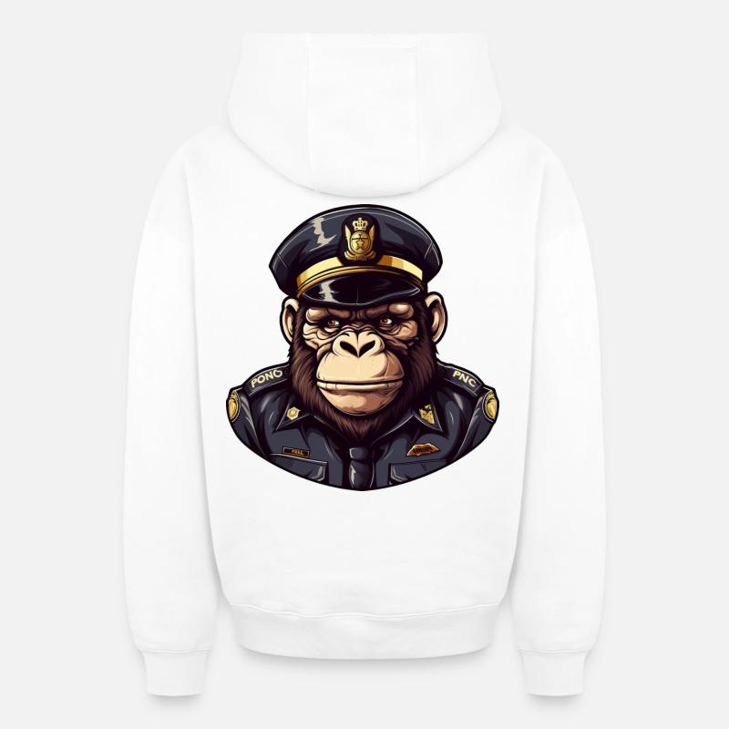 Singe policier - Sweat à capuche unisexe zippé oversize épais SPREAD - blanc