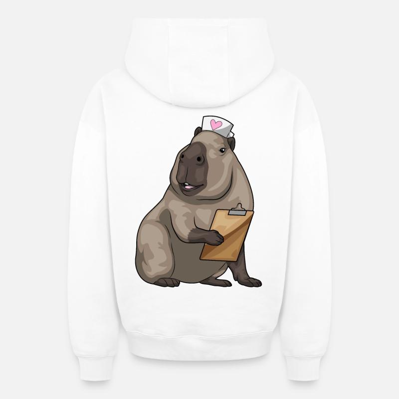 Capybara infirmière bloc-notes - Sweat à capuche unisexe zippé oversize épais SPREAD - blanc