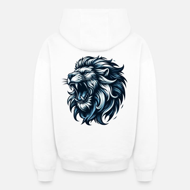 Lion rugit cadeau bleu - Sweat à capuche unisexe zippé oversize épais SPREAD - blanc