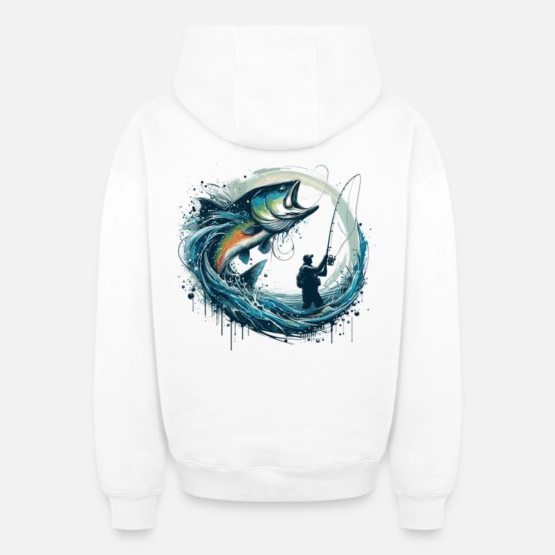 Cadeau dynamique de pêche - Sweat à capuche unisexe zippé oversize épais SPREAD - blanc