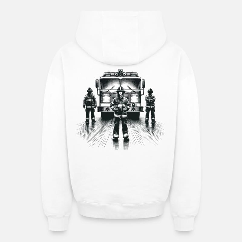 Cadeau graphique pompier - Sweat à capuche unisexe zippé oversize épais SPREAD - blanc