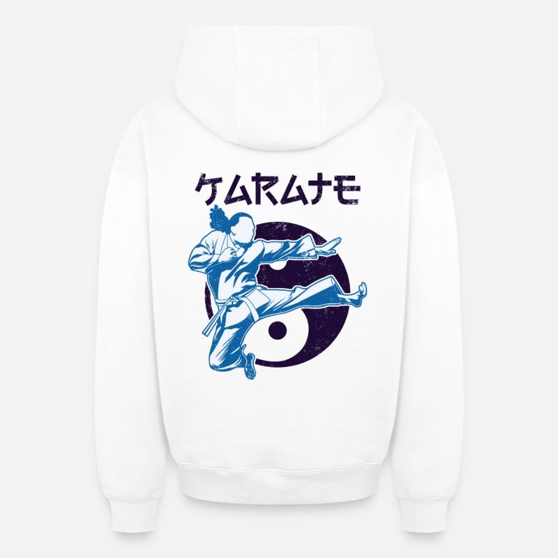 karaté - Sweat à capuche unisexe zippé oversize épais SPREAD - blanc