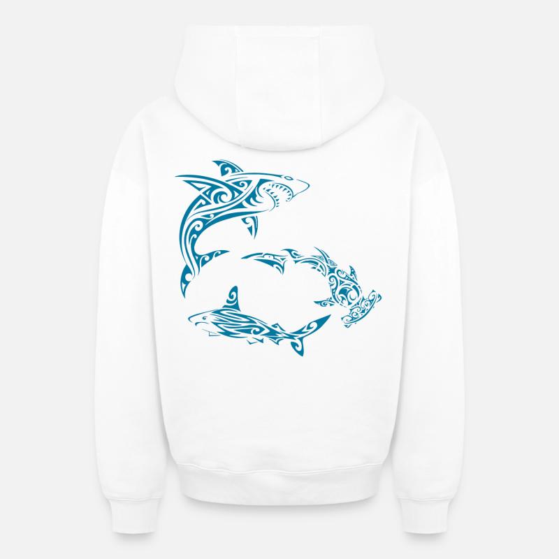 Requins polynésiens - Sweat à capuche unisexe zippé oversize épais SPREAD - blanc