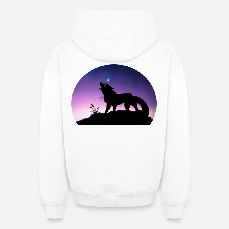 Die Reise eines Sternenwolfs - Silouhette Nocturne - Oversized Heavyweight Unisex Zip Hoodie - Weiß