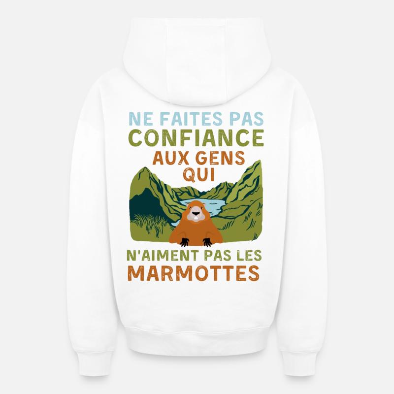 Marmottes - Sweat à capuche unisexe zippé oversize épais SPREAD - blanc