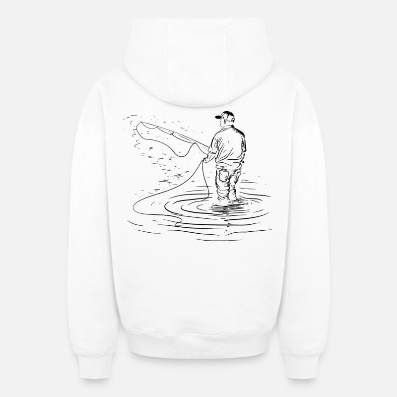 Dessin de pêche - Sweat à capuche unisexe zippé oversize épais SPREAD - blanc