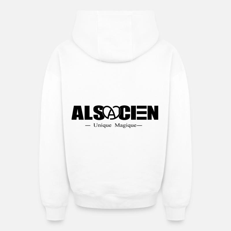 Alsacien unique et magique - Sweat à capuche unisexe zippé oversize épais SPREAD - blanc