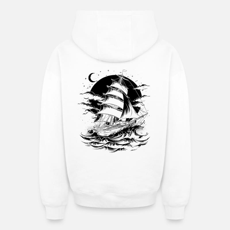 Voilier - Sweat à capuche unisexe zippé oversize épais SPREAD - blanc