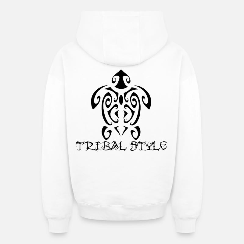 Tortue noire de Polynésie - Sweat à capuche unisexe zippé oversize épais SPREAD - blanc