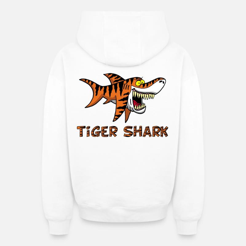 Requin tigre - Sweat à capuche unisexe zippé oversize épais SPREAD - blanc