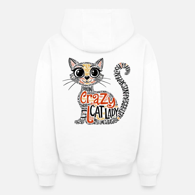 Crazy Cat Lady - Sweat à capuche unisexe zippé oversize épais SPREAD - blanc