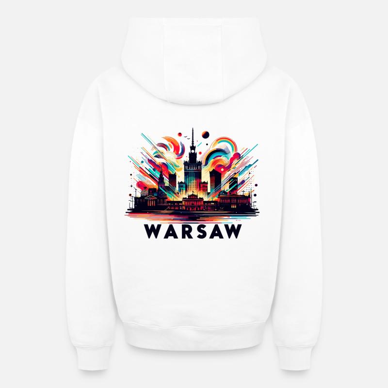 Varsovie Capitale Pologne Cadeau - Sweat à capuche unisexe zippé oversize épais SPREAD - blanc