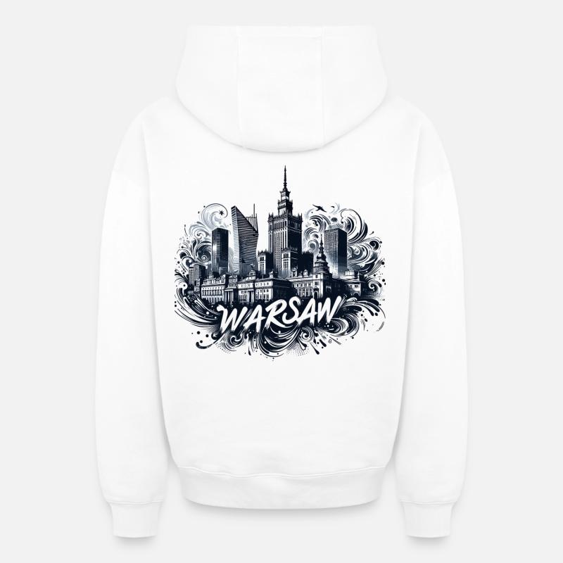 Varsovie Capitale Pologne Cadeau - Sweat à capuche unisexe zippé oversize épais SPREAD - blanc