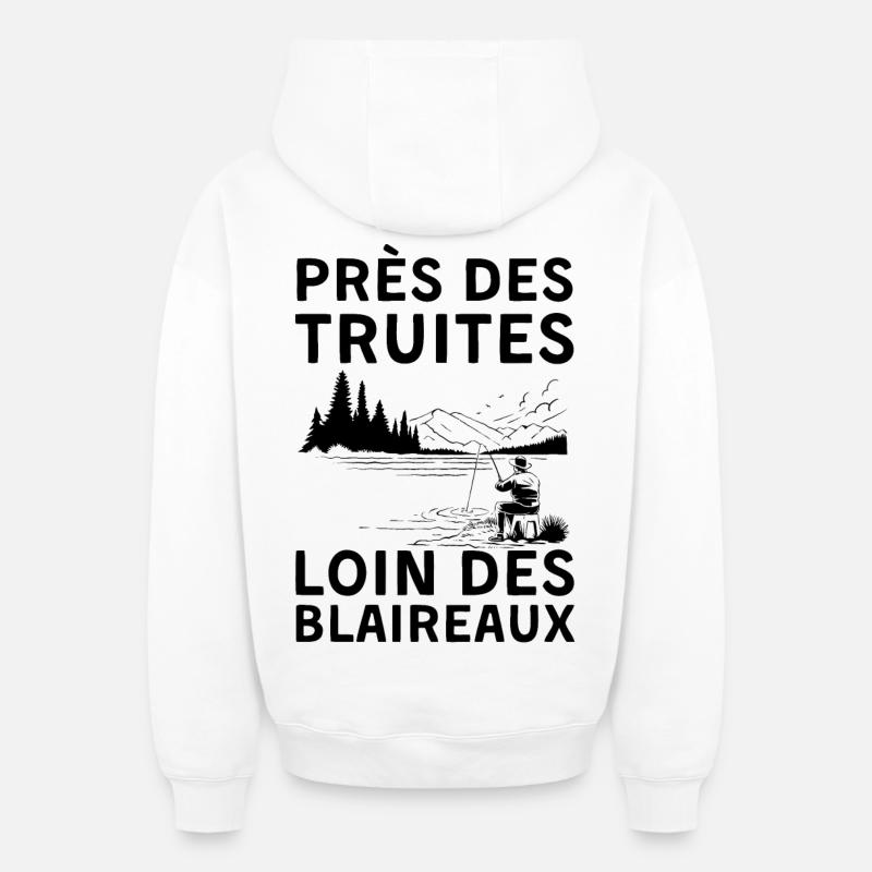 Humour pêche truite - Sweat à capuche unisexe zippé oversize épais SPREAD - blanc