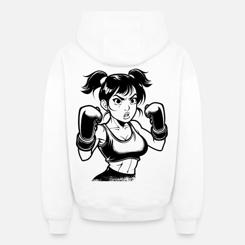 Boxe fille dessin - Sweat à capuche unisexe zippé oversize épais SPREAD - blanc
