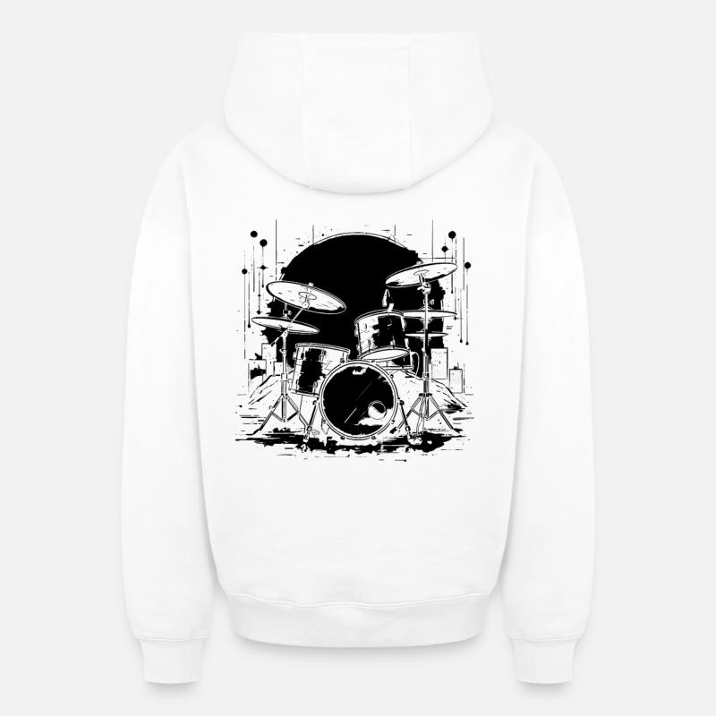 Graphiques de batterie - Sweat à capuche unisexe zippé oversize épais SPREAD - blanc