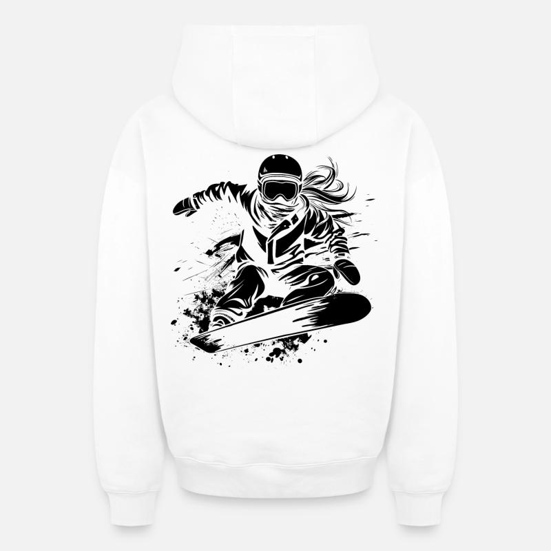 Snowboarder - Sweat à capuche unisexe zippé oversize épais SPREAD - blanc