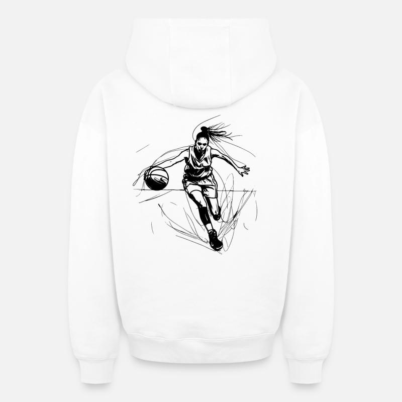 Basketteuse - Sweat à capuche unisexe zippé oversize épais SPREAD - blanc