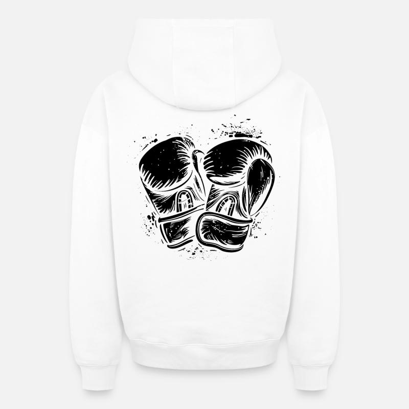 Boxe - Sweat à capuche unisexe zippé oversize épais SPREAD - blanc