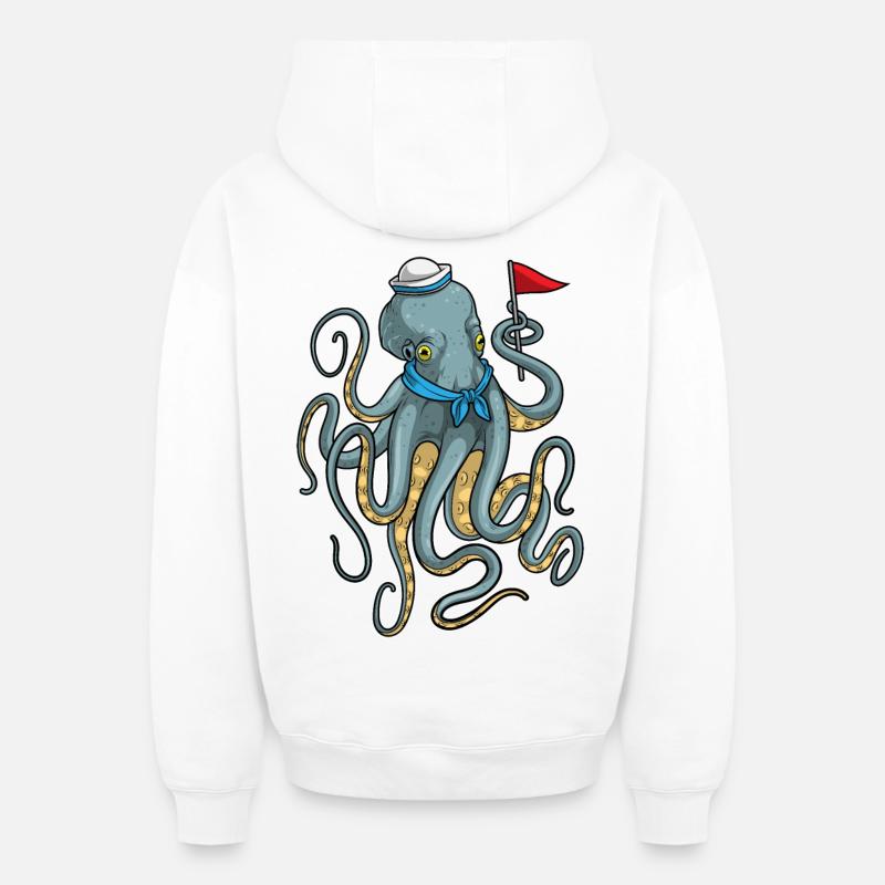 Drapeau marin pieuvre - Sweat à capuche unisexe zippé oversize épais SPREAD - blanc
